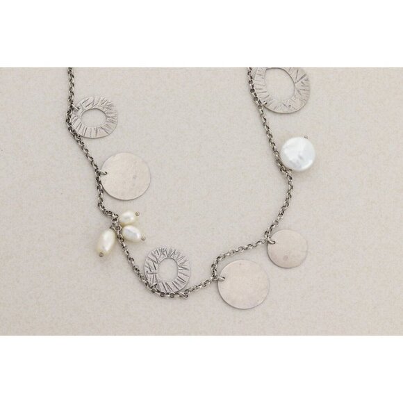 Sterling Silver Pearl & Disc Dangle Necklace Long 36" Silpada Pearl of a Girl - Picture 7 of 8